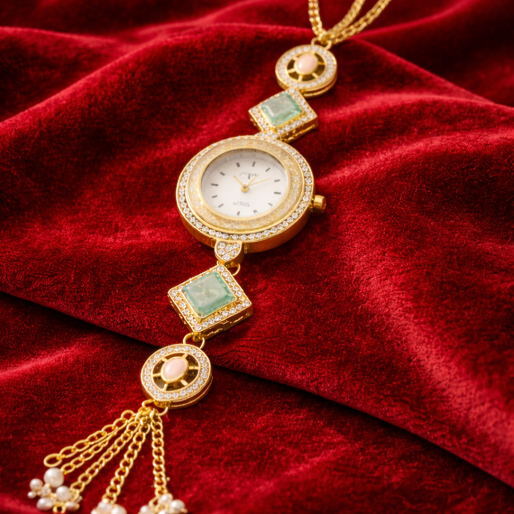 Royal Pearl Tassel Bracelet Watch – Luxury Round Dial Designer Timepiece