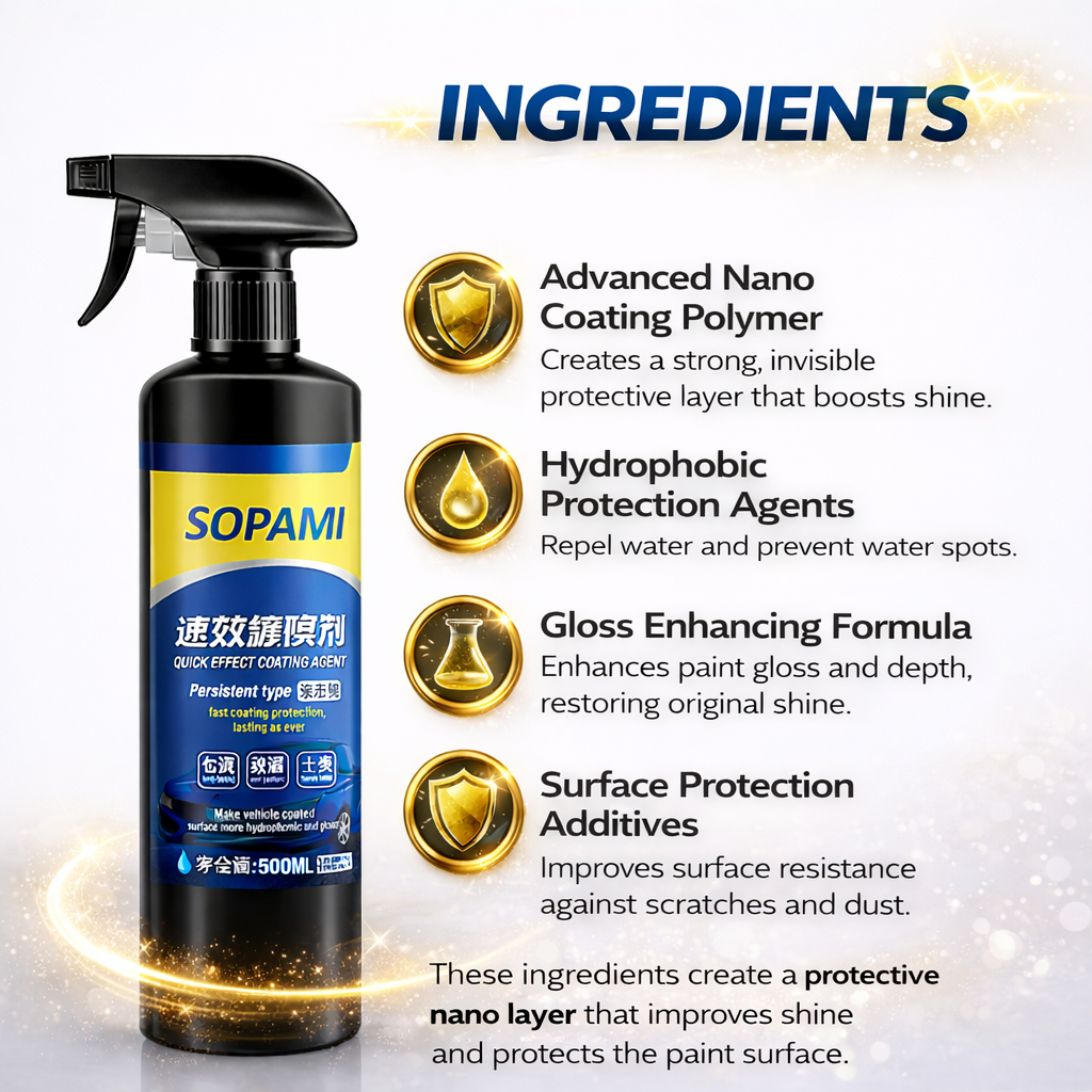 SOPAMI Car Nano Coating Spray – Instant Mirror Shine, Water Repellent Protection, Long Lasting Gloss Car Polish Spray (500ML)