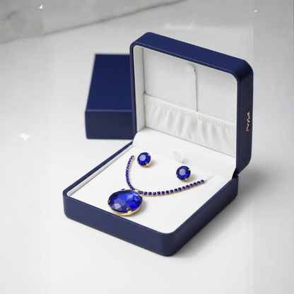 Gold Plated Blue Crystal Necklace & Earring Set