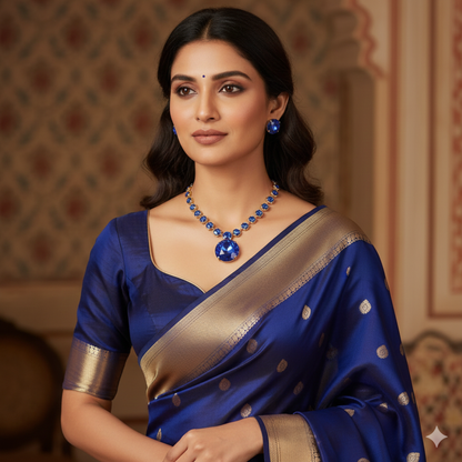 Gold Plated Blue Crystal Necklace & Earring Set
