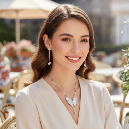 🦋 Butterfly Pendant Necklace with Earrings