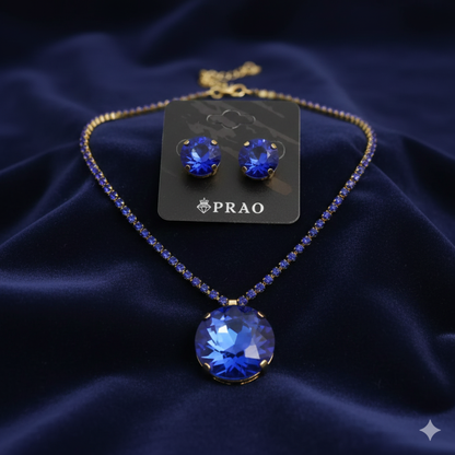Gold Plated Blue Crystal Necklace & Earring Set