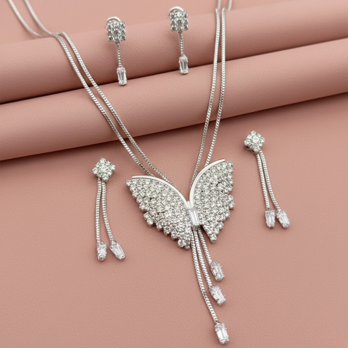 🦋 Butterfly Pendant Necklace with Earrings