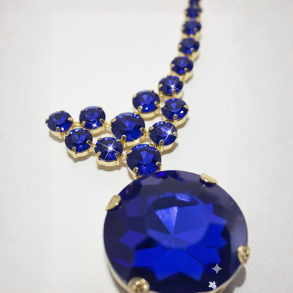 Gold Plated Blue Crystal Necklace & Earring Set