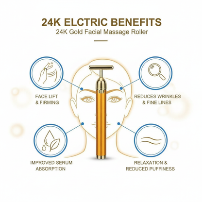24K Gold Energy Beauty Bar Electric Facial Massage Roller