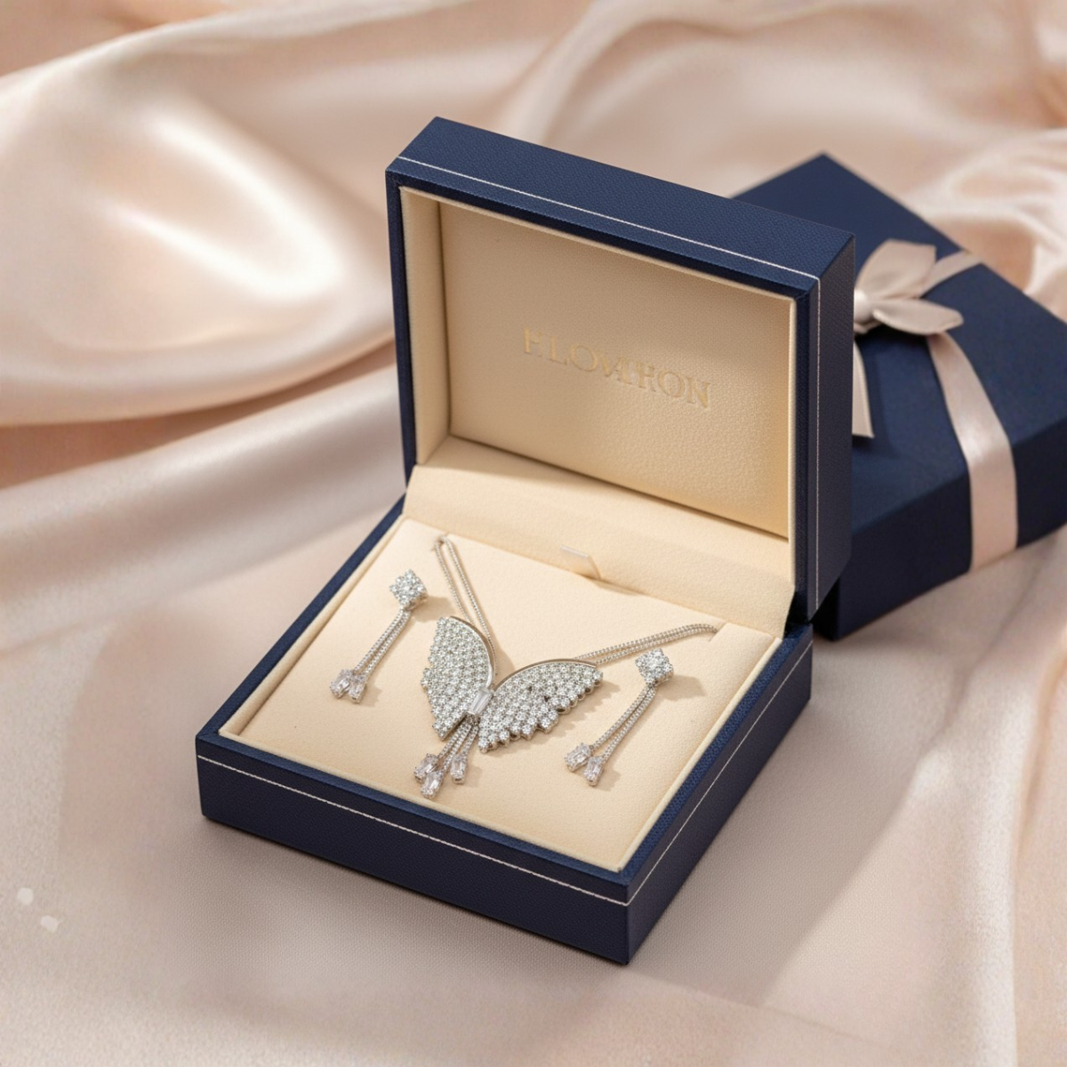 🦋 Butterfly Pendant Necklace with Earrings