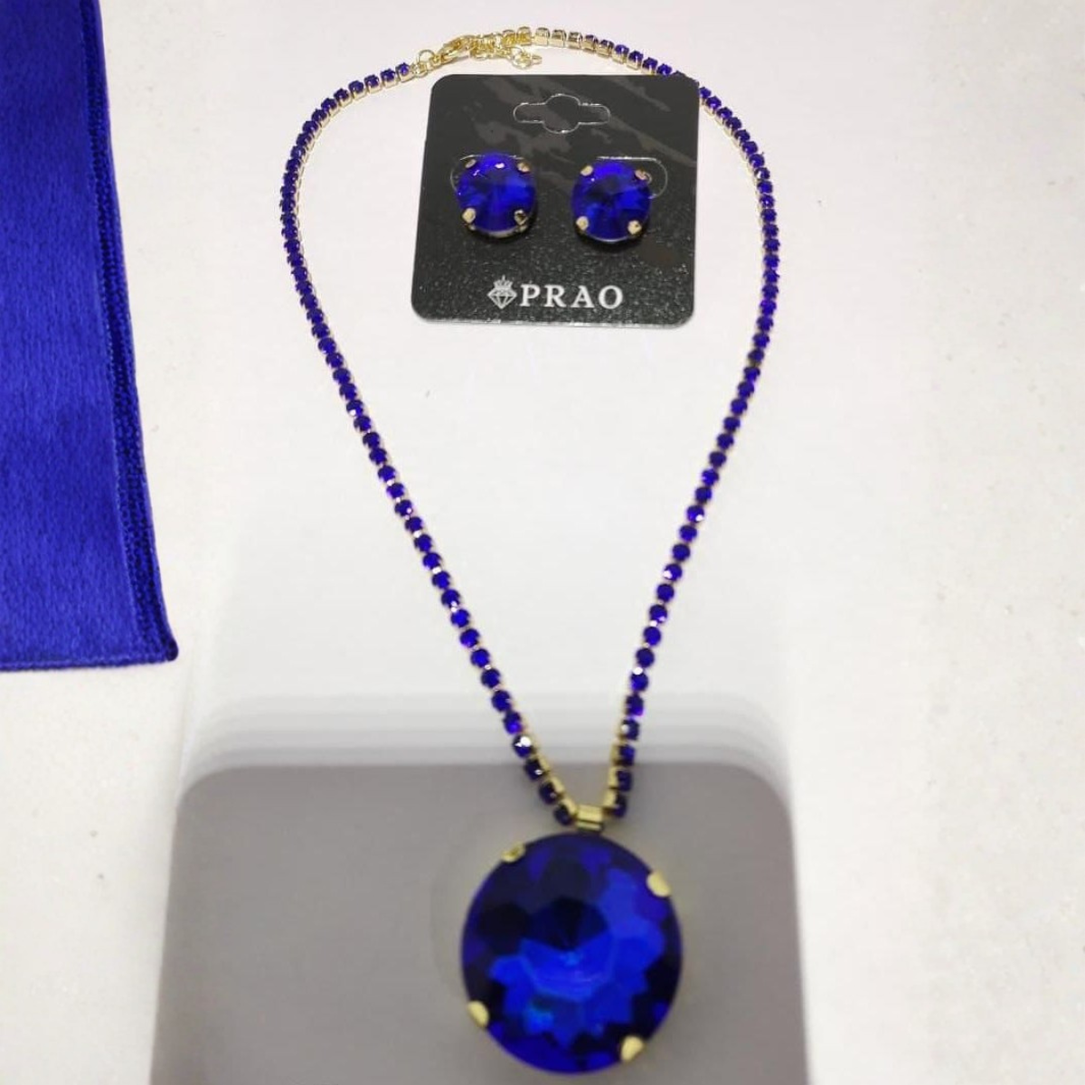 Gold Plated Blue Crystal Necklace & Earring Set
