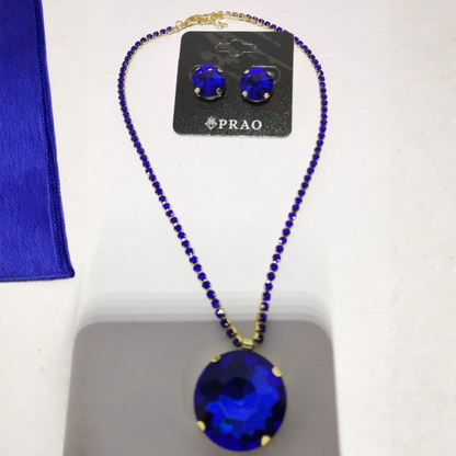 Gold Plated Blue Crystal Necklace & Earring Set