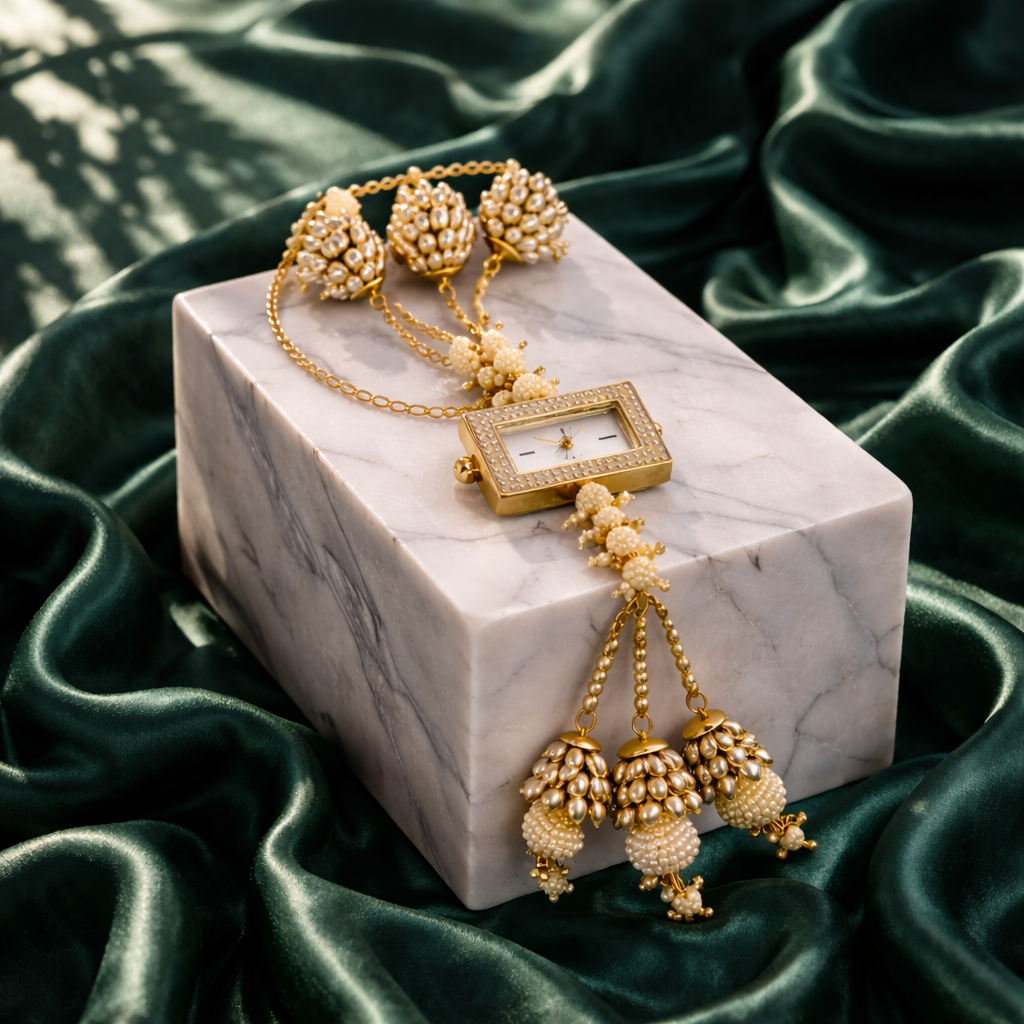 Royal Pearl Tassel Designer Watch Bracelet