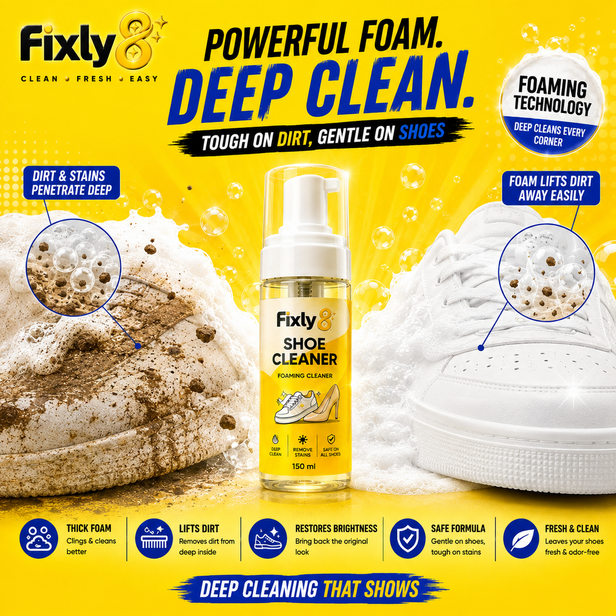 Fixly8 Shoe Cleaner | Foaming Cleaner for Men & Women #1 In India
