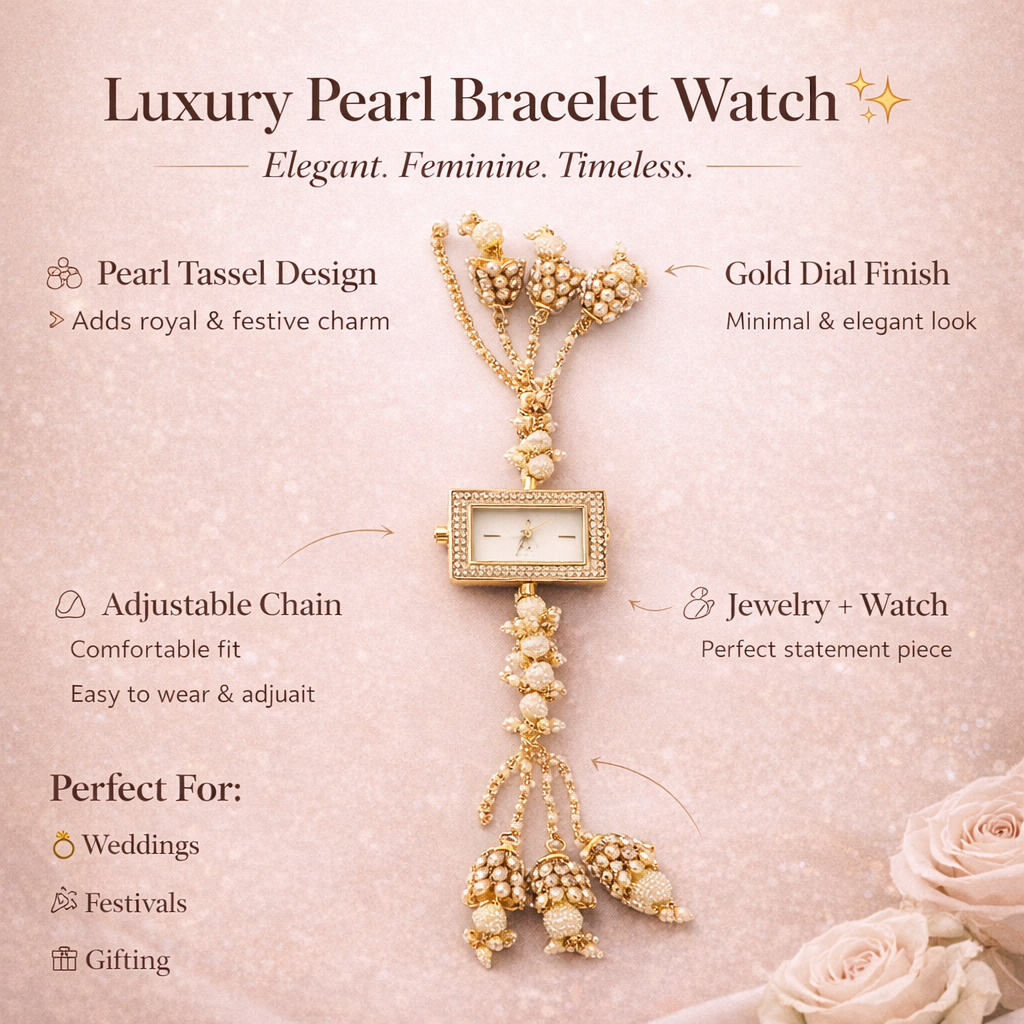 Royal Pearl Tassel Designer Watch Bracelet