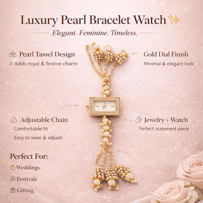 Royal Pearl Tassel Designer Watch Bracelet