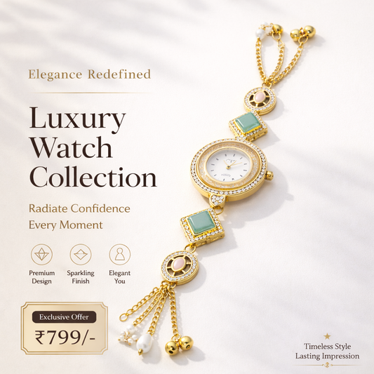 Royal Pearl Tassel Bracelet Watch – Luxury Round Dial Designer Timepiece