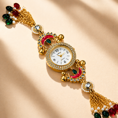 Royal Gemstone Bracelet Watch – Premium Ethnic Luxury Design