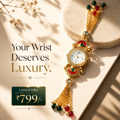 Royal Gemstone Bracelet Watch – Premium Ethnic Luxury Design