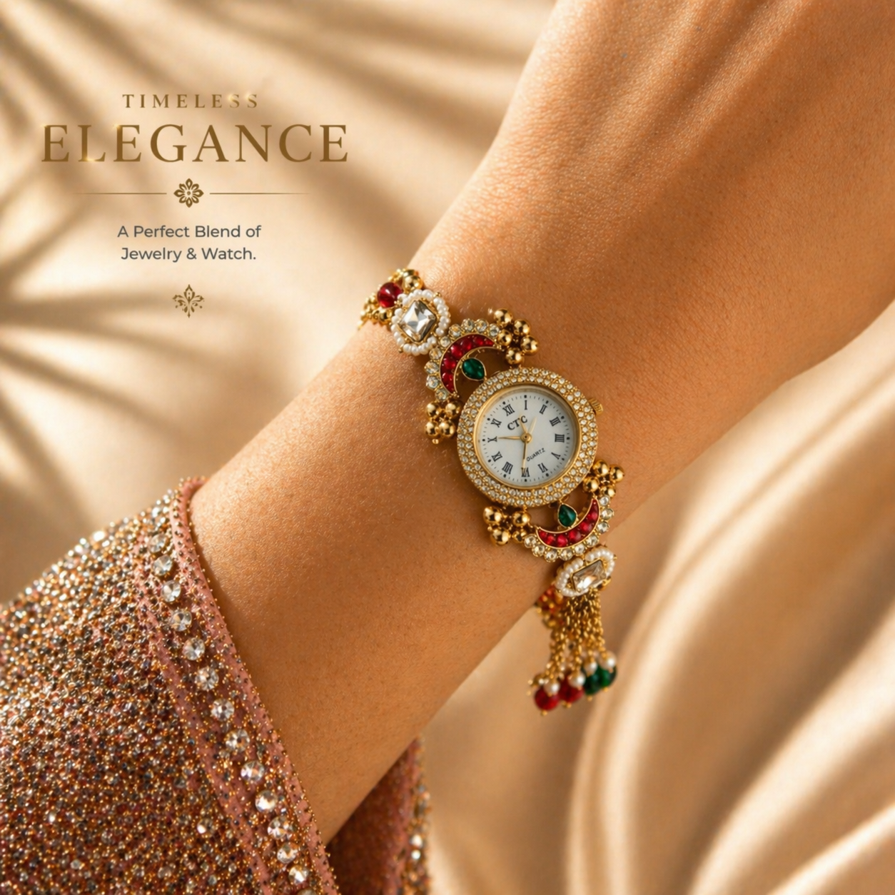 Luxury Kundan Bracelet Watch for Women – Ethnic Jewelry Style Wrist Watch