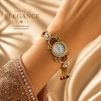 Luxury Kundan Bracelet Watch for Women – Ethnic Jewelry Style Wrist Watch