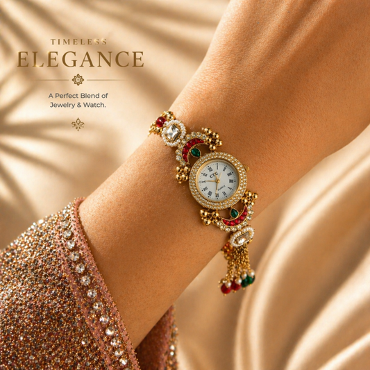 Luxury Kundan Bracelet Watch for Women – Ethnic Jewelry Style Wrist Watch