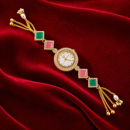 Luxury Gold Bracelet Watch for Women | Premium Gemstone Designer Watch for Wedding & Festive Wear