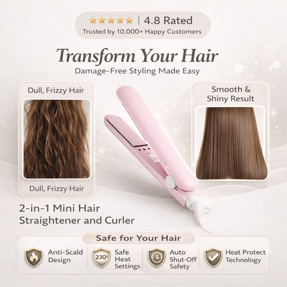 2-in-1 Mini Hair Straightener and Curler