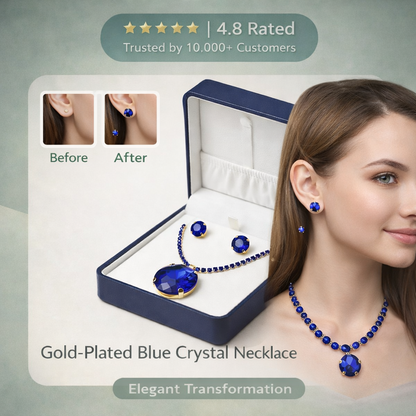 Gold Plated Blue Crystal Necklace & Earring Set