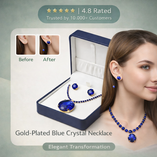 Gold Plated Blue Crystal Necklace & Earring Set