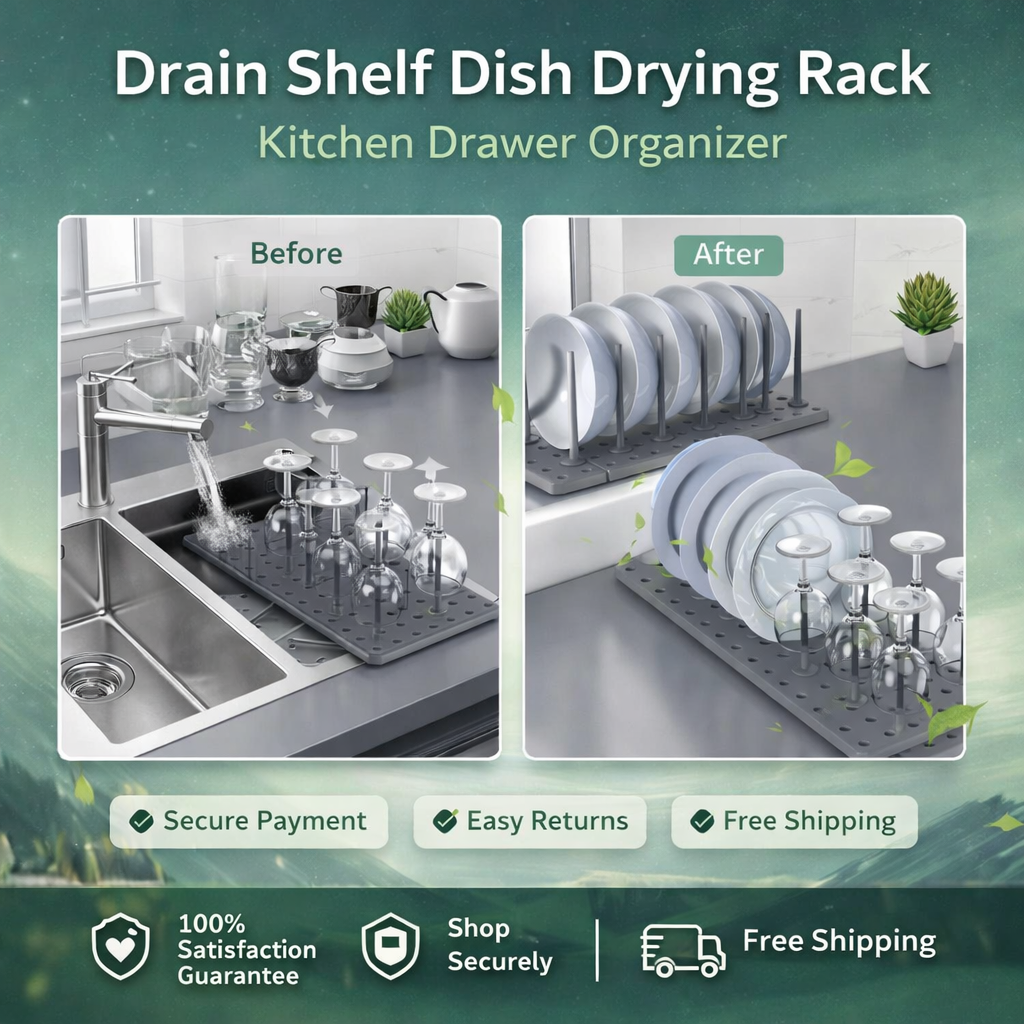🌟 Premium Drain Shelf Dish Drying Rack Kitchen Drawer Organizer