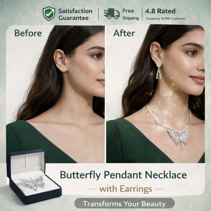 🦋 Butterfly Pendant Necklace with Earrings