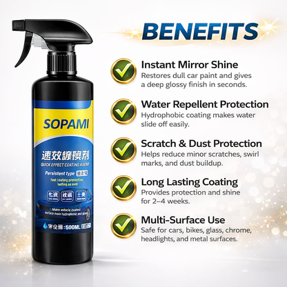 SOPAMI Car Nano Coating Spray – Instant Mirror Shine, Water Repellent Protection, Long Lasting Gloss Car Polish Spray (500ML)