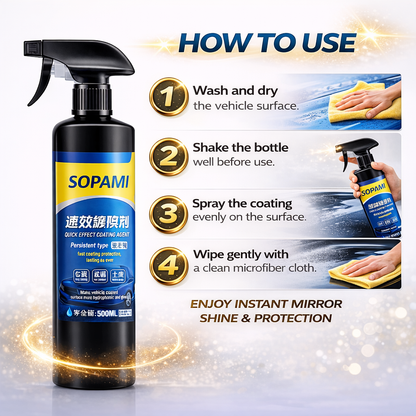 SOPAMI Car Nano Coating Spray – Instant Mirror Shine, Water Repellent Protection, Long Lasting Gloss Car Polish Spray (500ML)