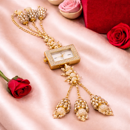 Royal Pearl Tassel Designer Watch Bracelet