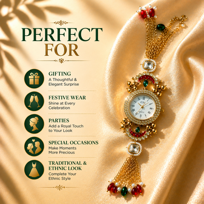 Luxury Kundan Bracelet Watch for Women – Ethnic Jewelry Style Wrist Watch