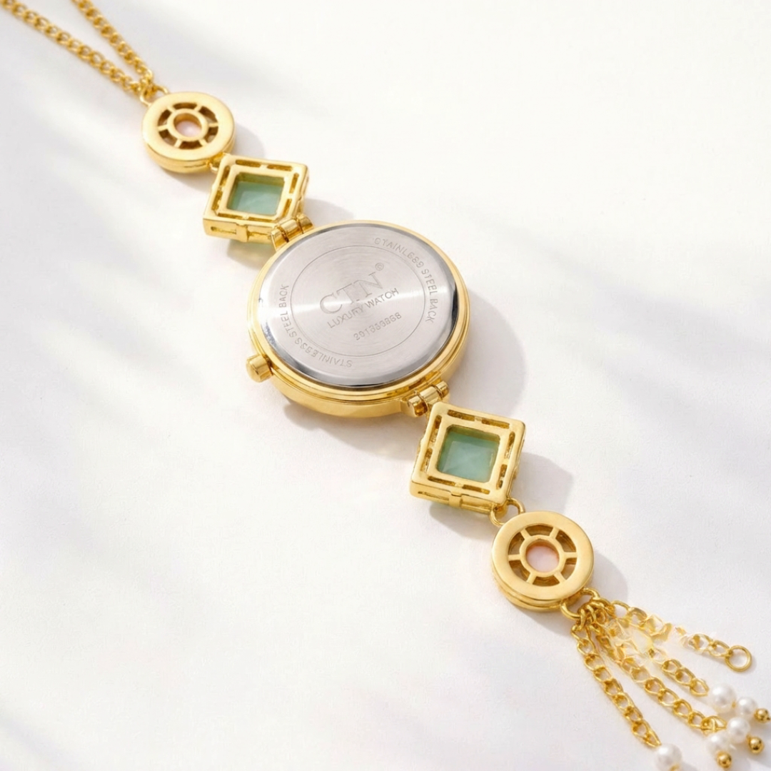 Royal Pearl Tassel Bracelet Watch – Luxury Round Dial Designer Timepiece